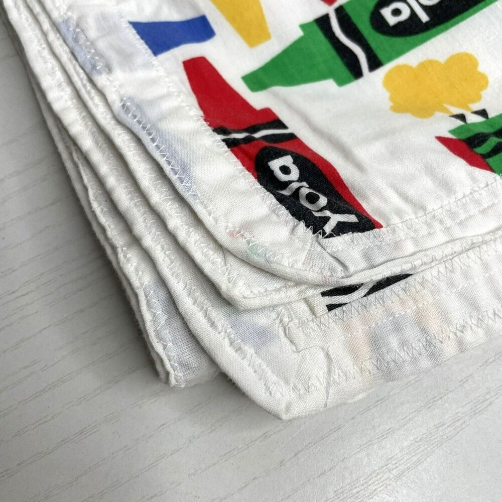 Vintage Handmade Crayola Crayons Blanket Bed Throw Primary Colorful 54" x  44" - Picture 6 of 11